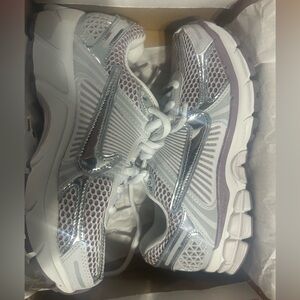Stylish Women's Silver and White Sneakers